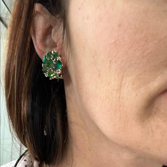Rhapsody Green rhinestone Earrings - Picture 2 of 8